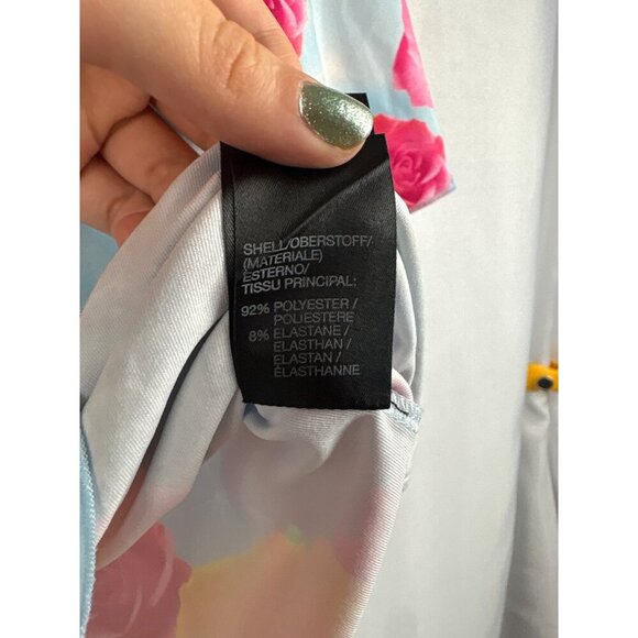 Patricia Field Floral & Cityscape Print Off-Shoulder Top S 92% Polyester 8% Elas - Picture 2 of 4